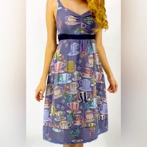 Anthropologie Floreat Purple Tea Cup Print 100% Silk Dress 2